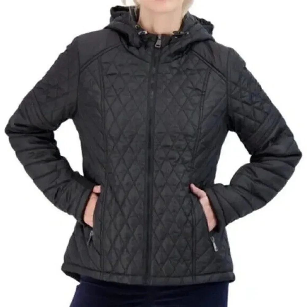 Sebby Juniors Hooded Quilted Raincoat Black Extra Small New